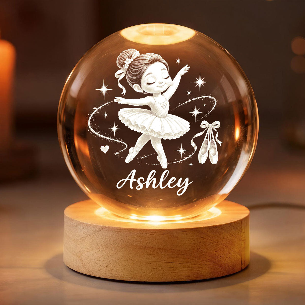 Beautiful Ballerina Girl Custom Name - Personalized Crystal Ball LED Night Light - Christmas Gift For Ballerina Girl, Daughter, Granddaughter