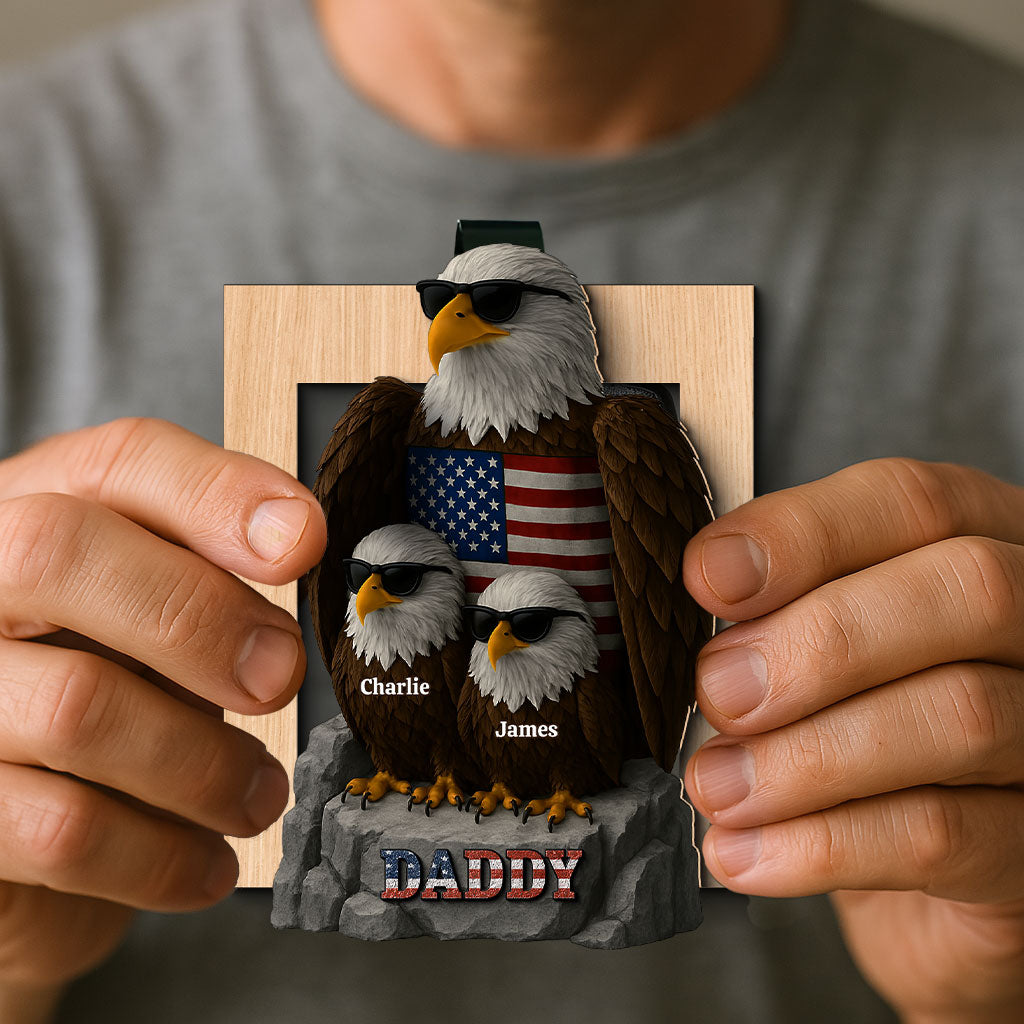 Patriotic Papa Grandpa & Kids Eagle Personalized Car Visor Clip, Car Decoration, Perfect 2025 Father's Day Gift For Dad, For Grandpa