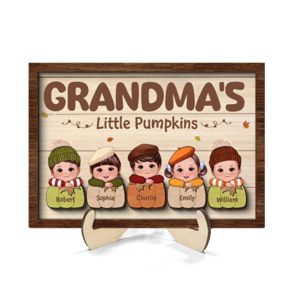 Cute Kids Grandma's Little Pumpkins Personalized 2 Layer Wooden Plaque