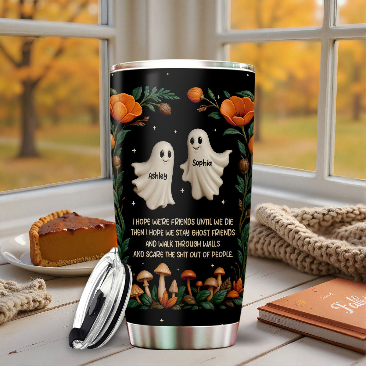 Halloween Best Friends Ghosts 3D Effect Personalized Tumbler, Gift for Besties, Sisters
