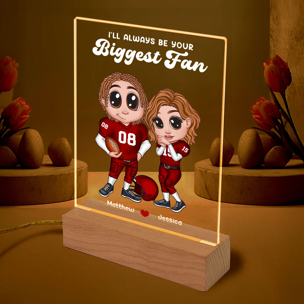 Personalized Y2K Football Couple Acrylic LED Night Light,  Gift for Couples