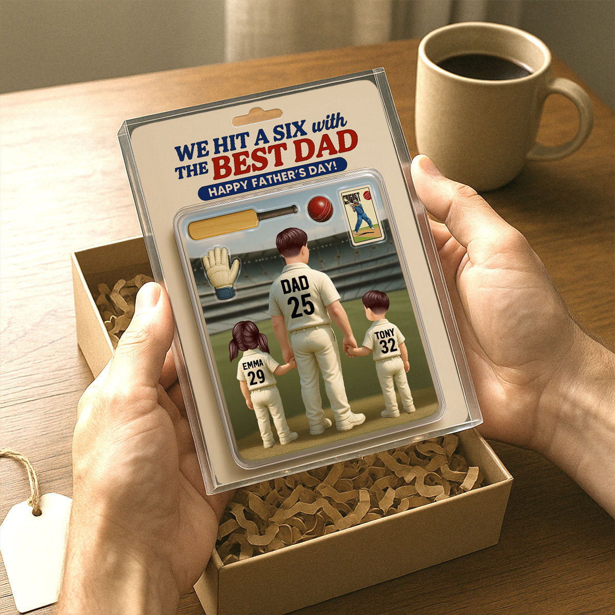 Hit A Six With The Best Dad Cricket Dad - Personalized Acrylic Block Plaque - Father's Day Gift