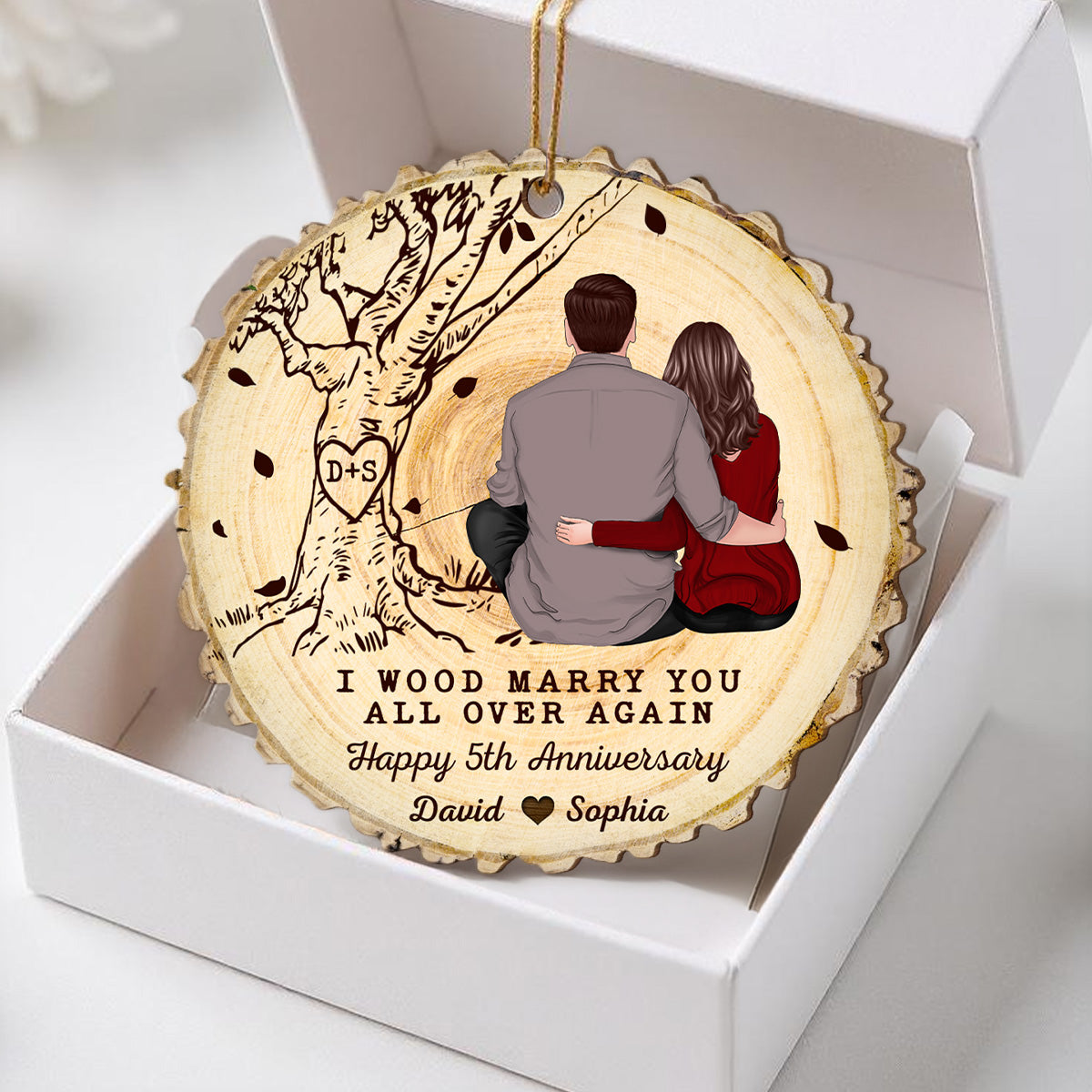 I Wood Marry You All Over Again Couple Sitting Back View Personalized Wooden Ornament, Anniversary Gift For Him, Gift For Her