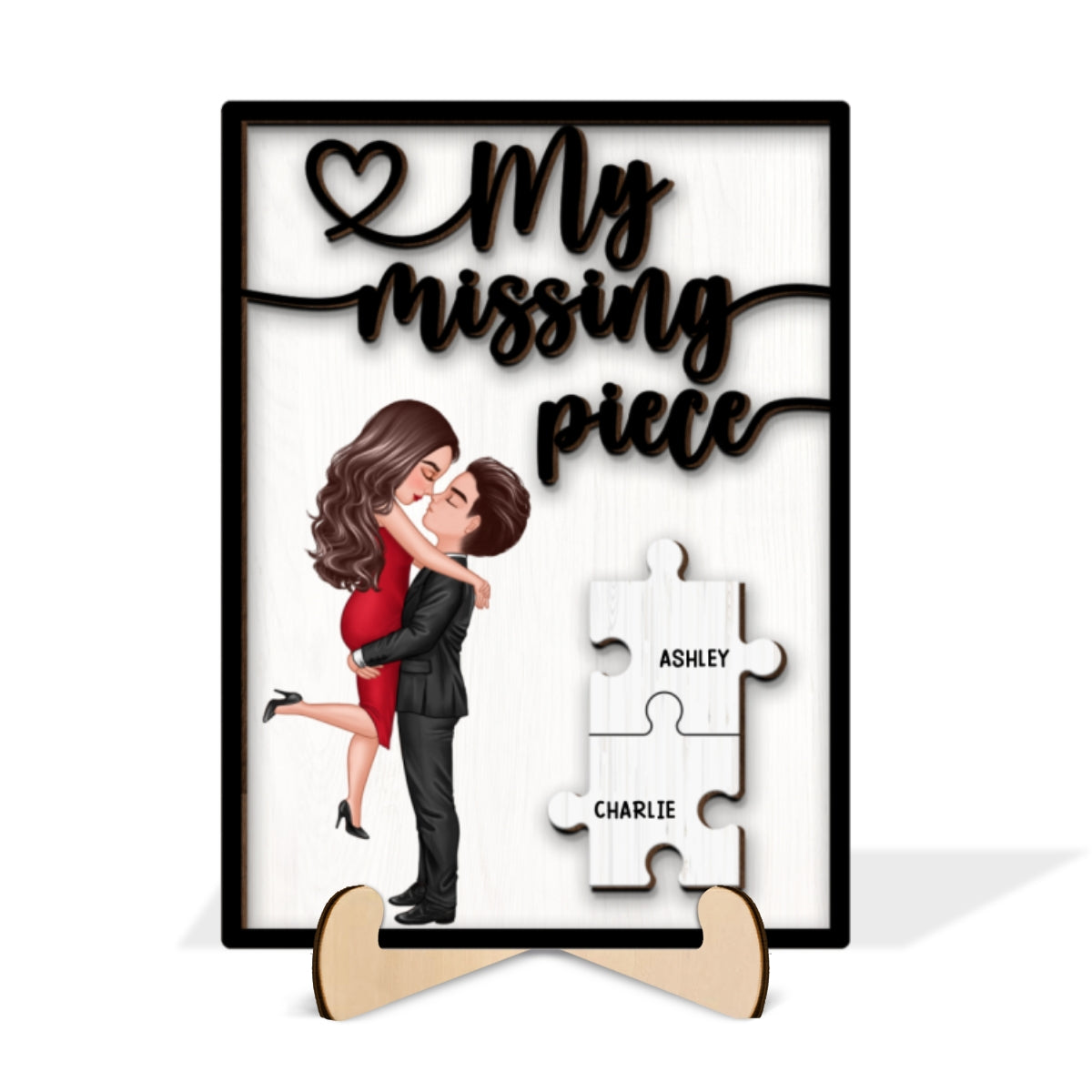 My Missing Piece Valentine‘s Day Gift For Her Gift For Him Personalized 2-Layer Wooden Plaque
