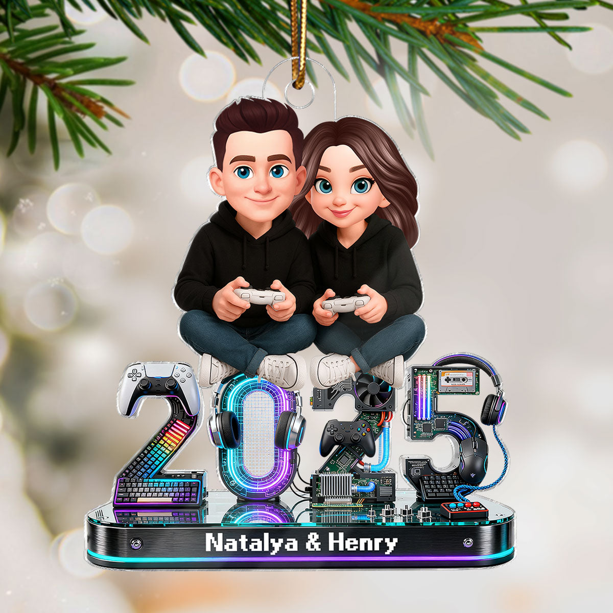 3D Effect Couple Gaming Forever 2 Player Mode Signature Symbols Christmas - Personalized Acrylic Ornament - Gift For Gaming Couple, Gift For Him, For Her