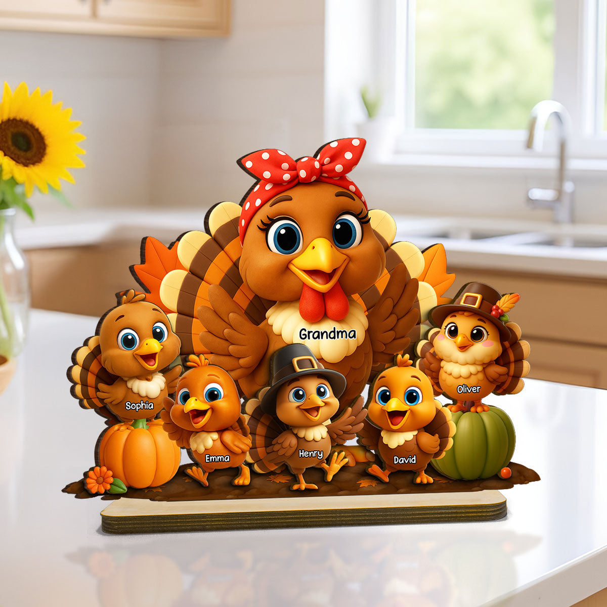Fall Decor 3D Effect Turkeys Thanksgiving Personalized Wooden Plaque