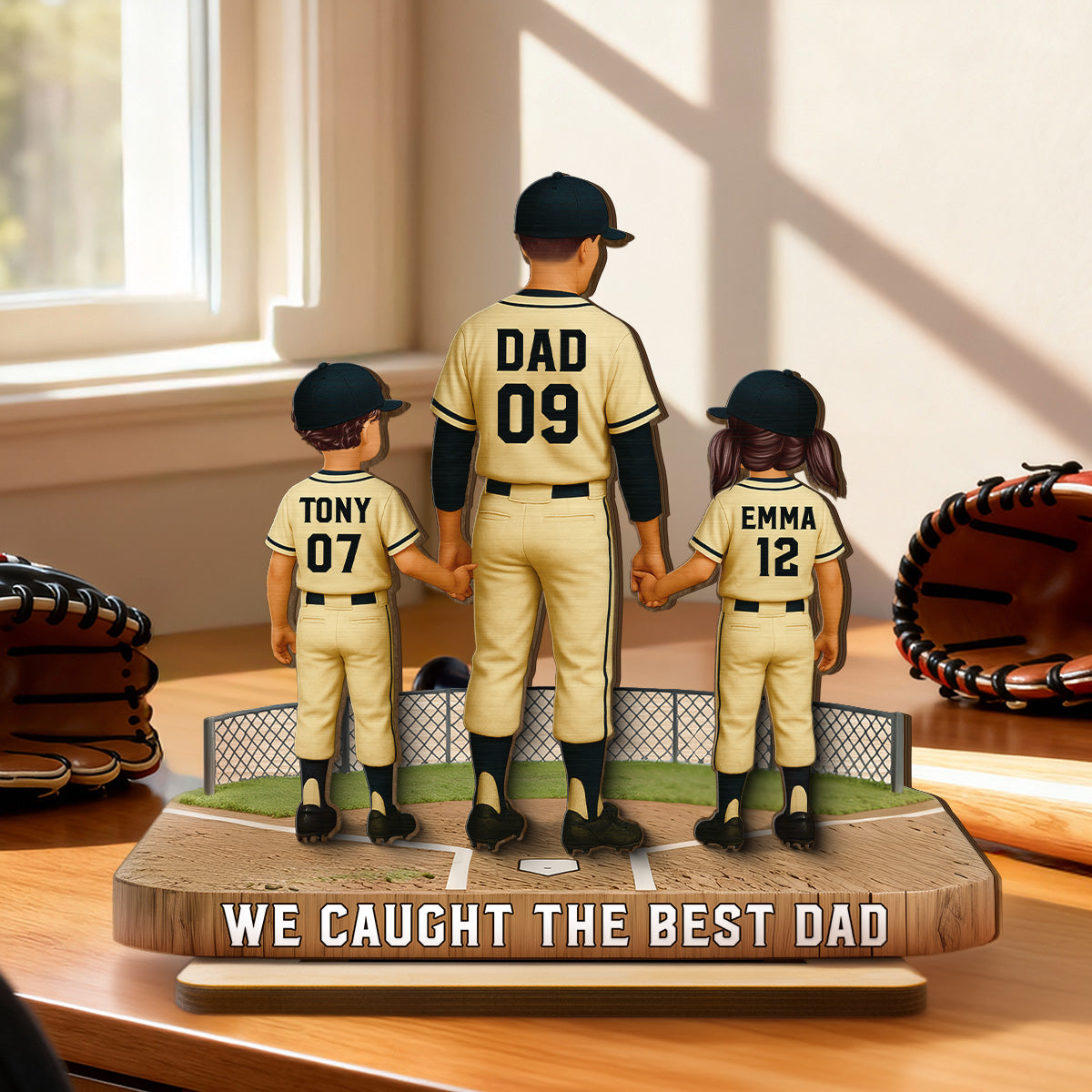 Daddy's Baseball Dream Team - Personalized 2-Layered Wooden Plaque - Father's Day Gift For Baseball Dad