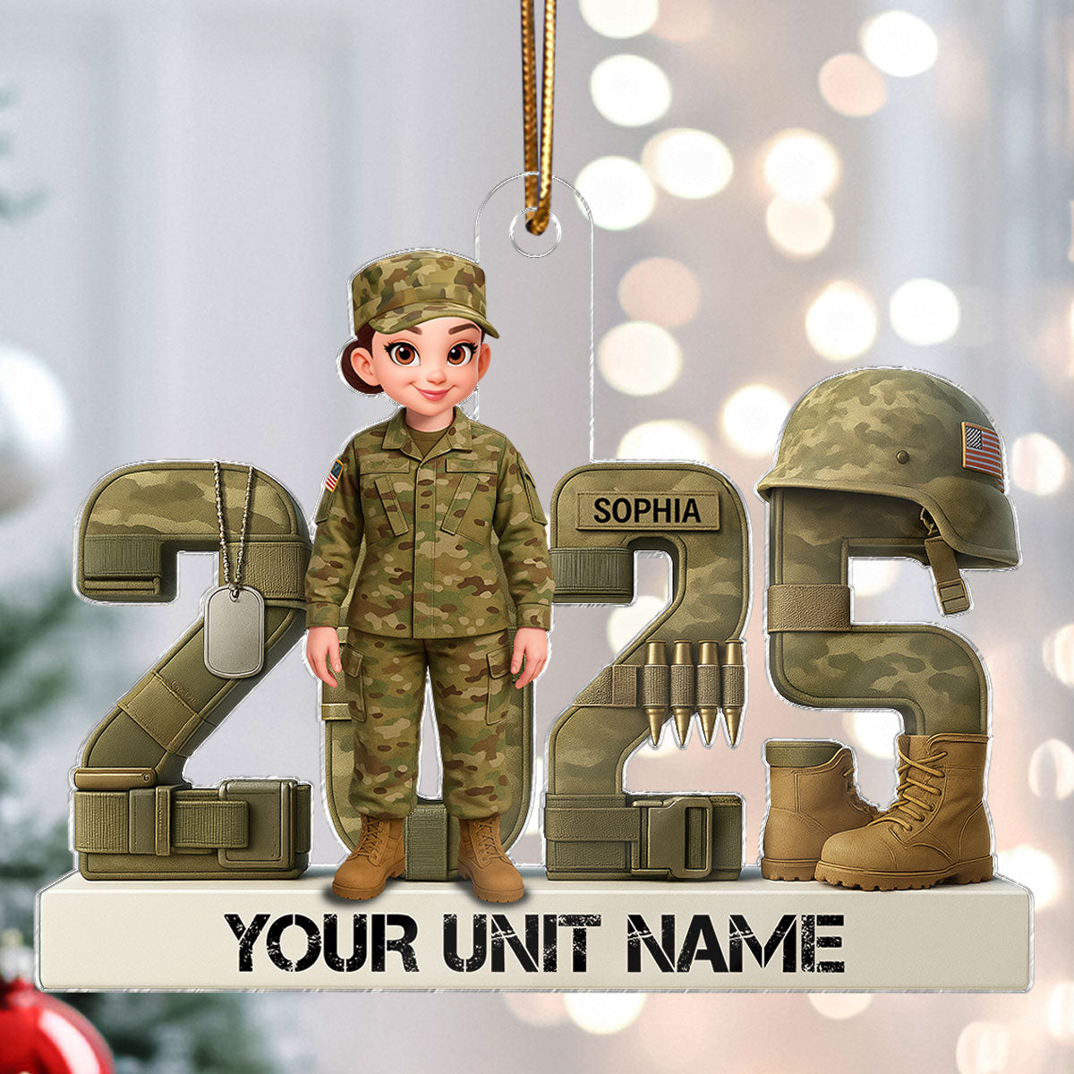 3D Effect Christmas Army Soldier - Personalized Acrylic Ornament