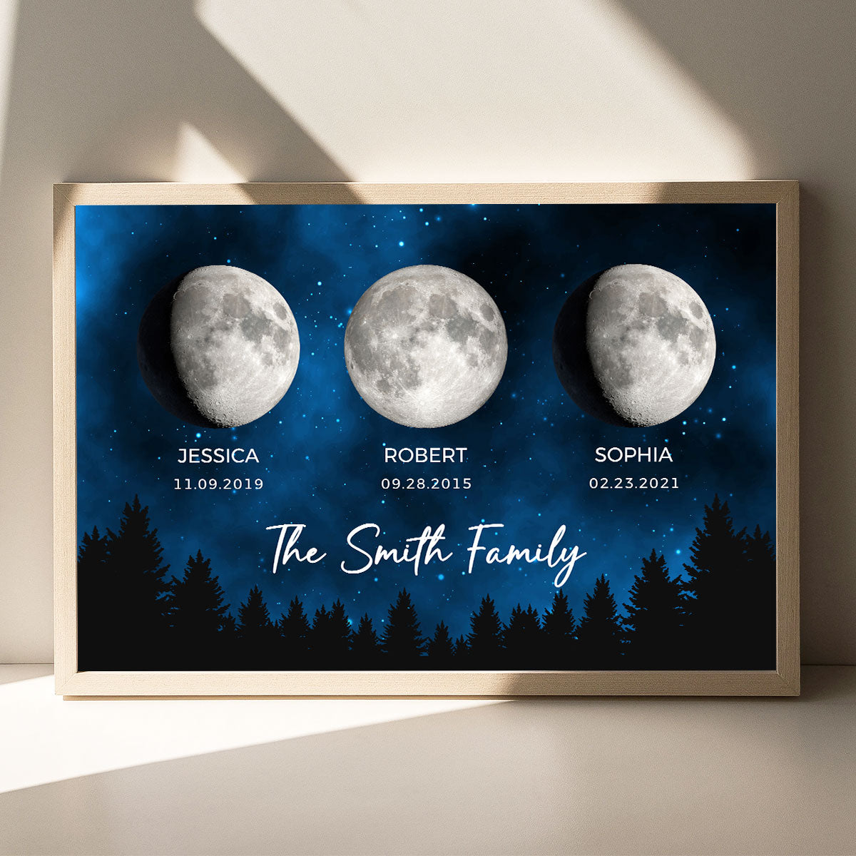 Family Members Custom Birthday Moon Phase Personalized Poster, Birthday Gift, Gift, Father's Day Gift, Anniversary Gift, Wedding Gift, Housewarming Gift
