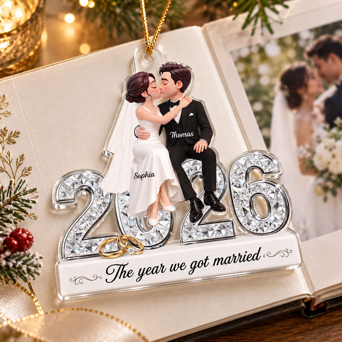 The Year We Got Married Sparkle 2D Flat - Personalized Acrylic Ornament - Christmas Keepsake