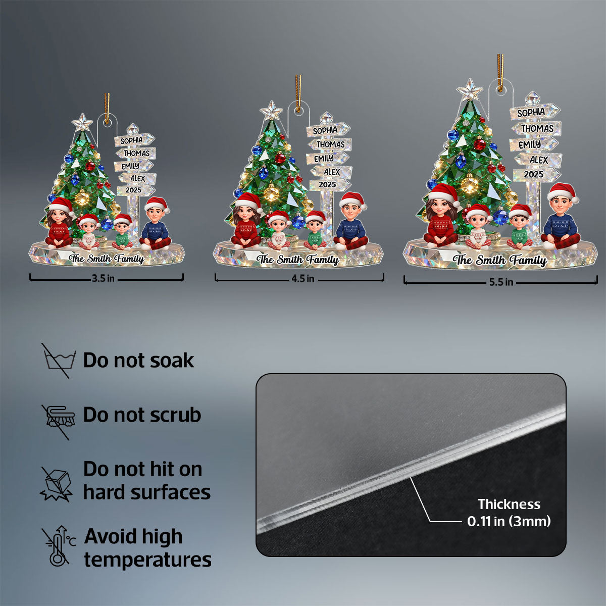 3D Effect Flat Christmas Sign Posts Beautiful Family Together - Personalized Acrylic Ornament - Gift For Family