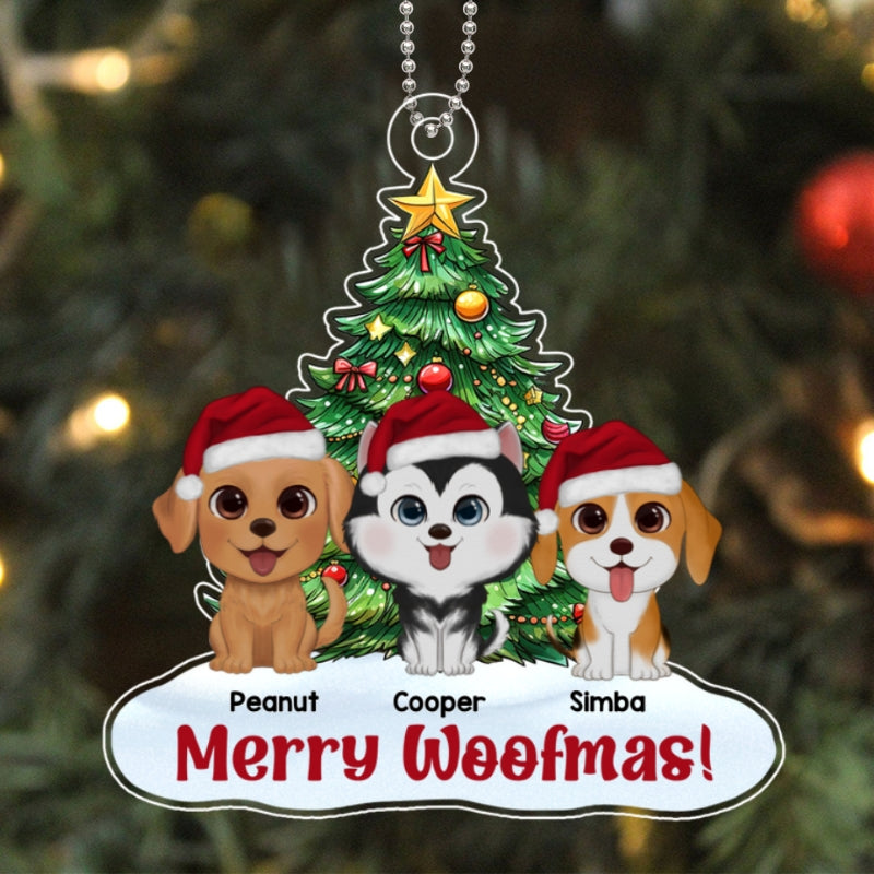 Watercolor Cute Dogs Under Cute Christmas Tree Personalized Acrylic Ornament