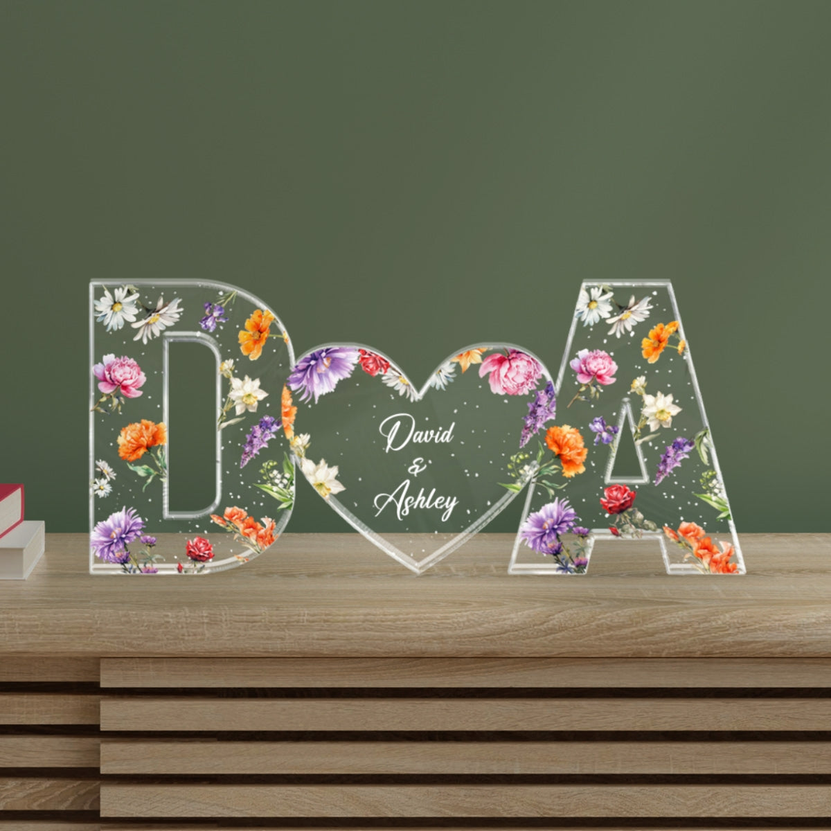Couple Initials Floral Theme  Gift Anniversary Gift Personalized Acrylic Block Plaque