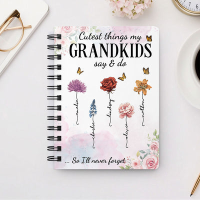 Cutest Things My Grandkids Say & Do Birth Month Flower Personalized Spiral Notebook Journal, Memory Book
