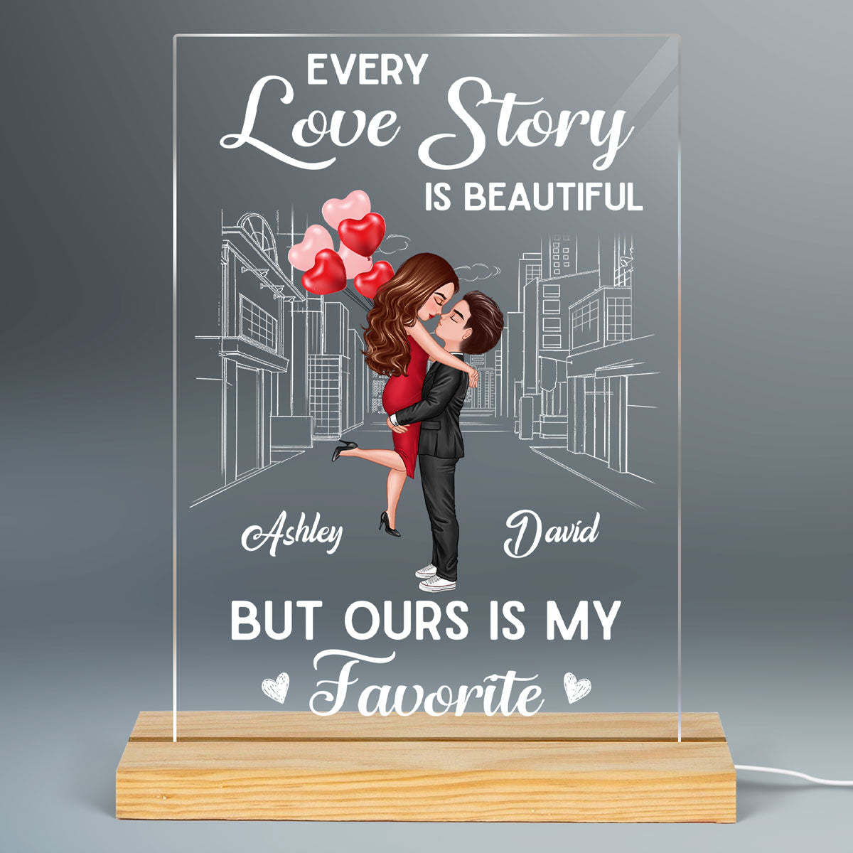 Favorite Love Story Hugging Couple Personalized LED Night Light Acrylic LED Lamp