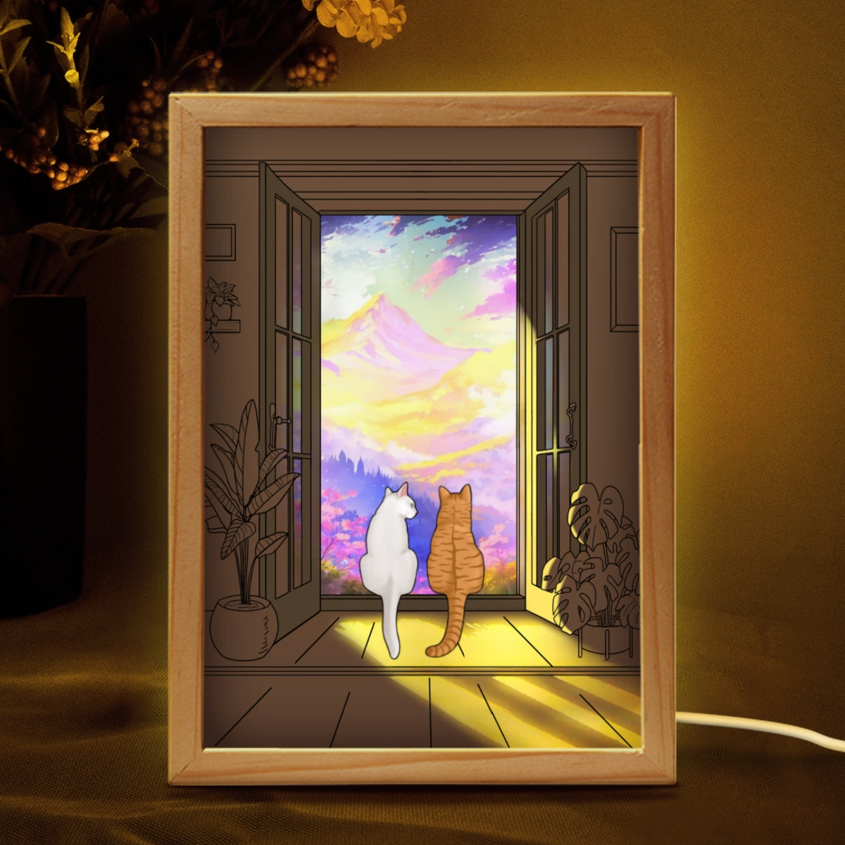 Wall Art Frame Light, The Collision of Light and Art, Personalized Luminous Frame Light Box, LED Night Light, Gift For Cat Lovers