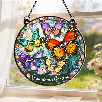 Grandma's Garden Butterflies - Personalized Acrylic Window Hanging - Heartfelt Mother's Day Gift for Grandma, Mom