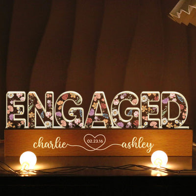 Personalized Couple Engagement Floral Theme Anniversary Gift Acrylic Block LED Night Light, Heartfelt 2025  Gift, For Him, For Her, For Husband, For Wife