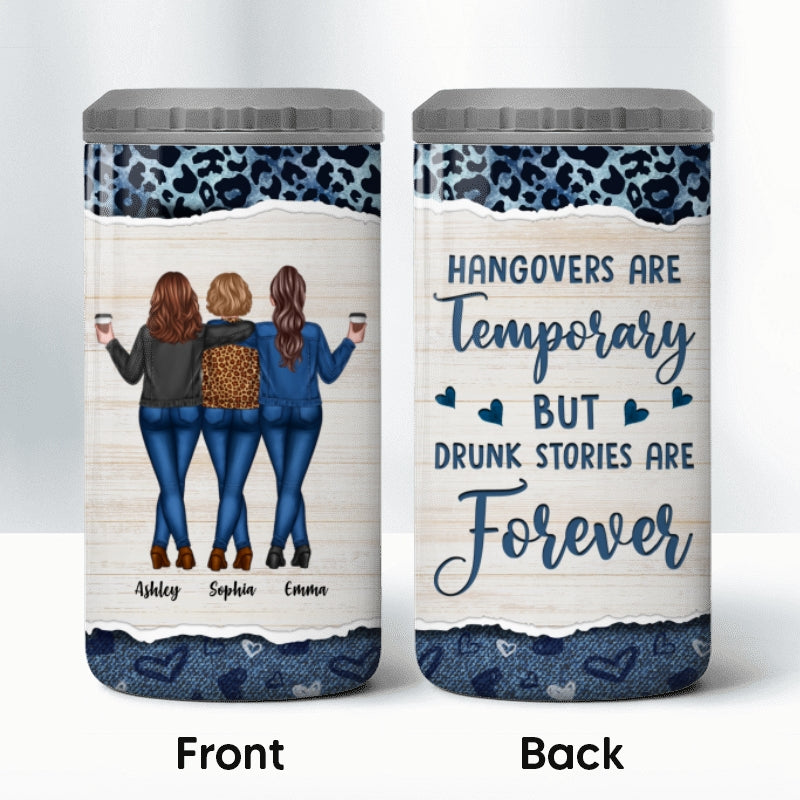 Leopard And Denim Besties Sisters Personalized 4 In 1 Can Cooler