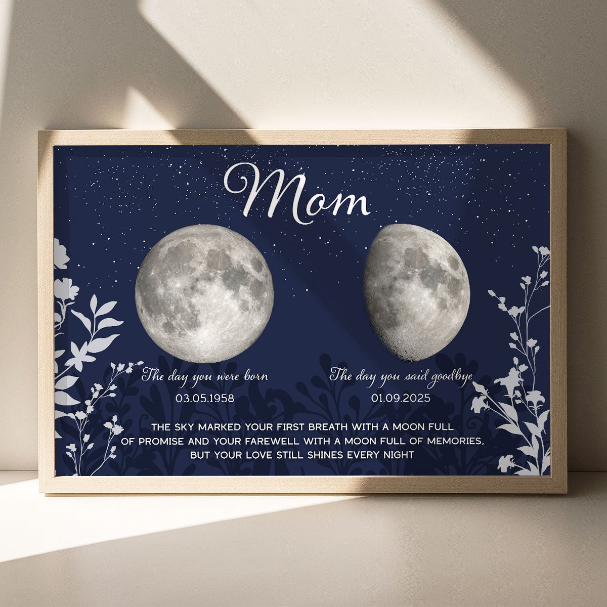 Lost Loved One Moon Phase Art Deep Blue Theme Memorial Keepsake Personalized Poster