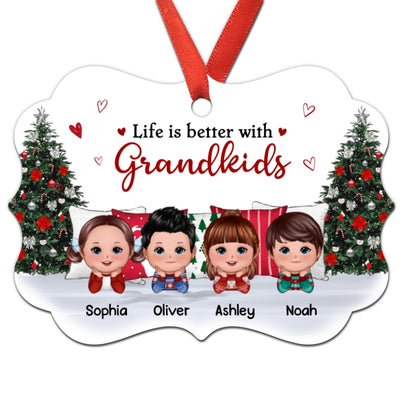 Grandkids Chin On Hands Lying Next To Christmas Tree Personalized Christmas Ornament