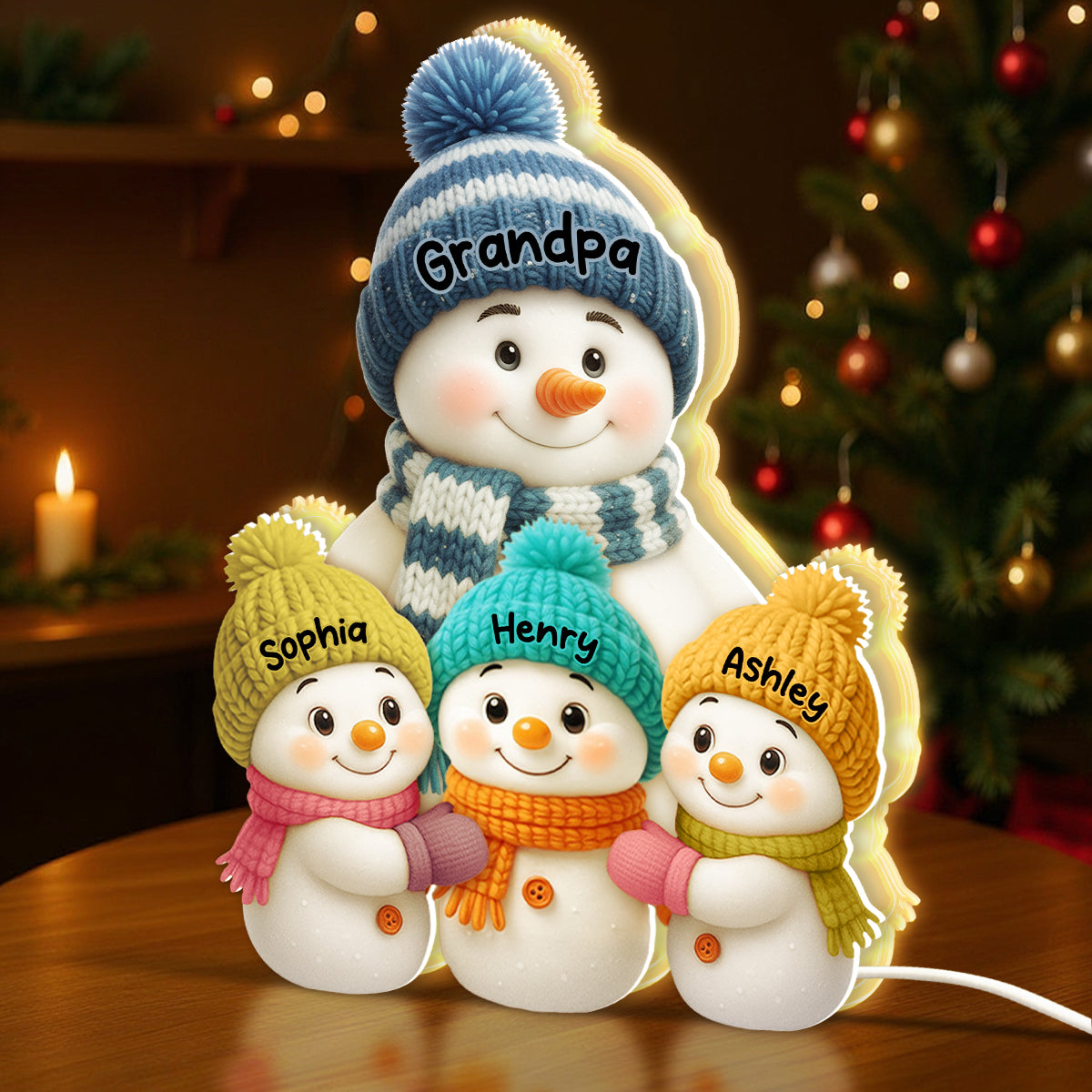 Snowman Grandpa and Grandkids Personalized Light Box - Christmas Gift for Grandpa