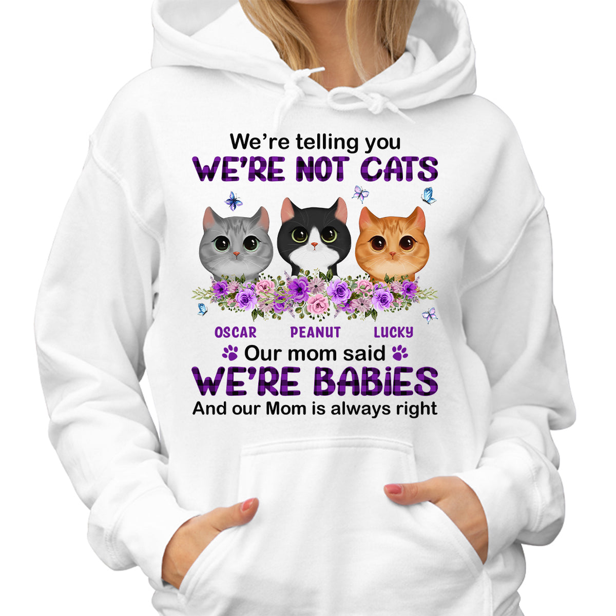 Purple Plaid Butterlies Cat Mom Personalized Shirt