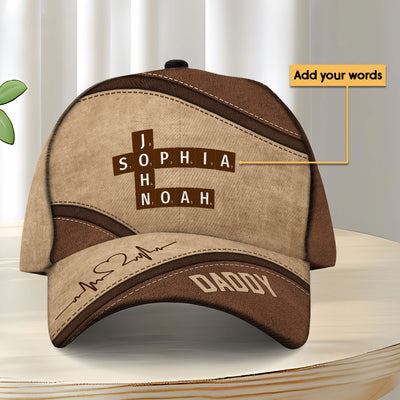 Daddy's Team Crossword Puzzle Art Personalized Classic Cap, Gift for Dad