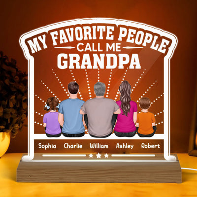 My Favorite People Call Me Grandpa Dad Back View Man Sitting With Kids Personalized Custom Shape Acrylic Plaque Warm LED Night Light