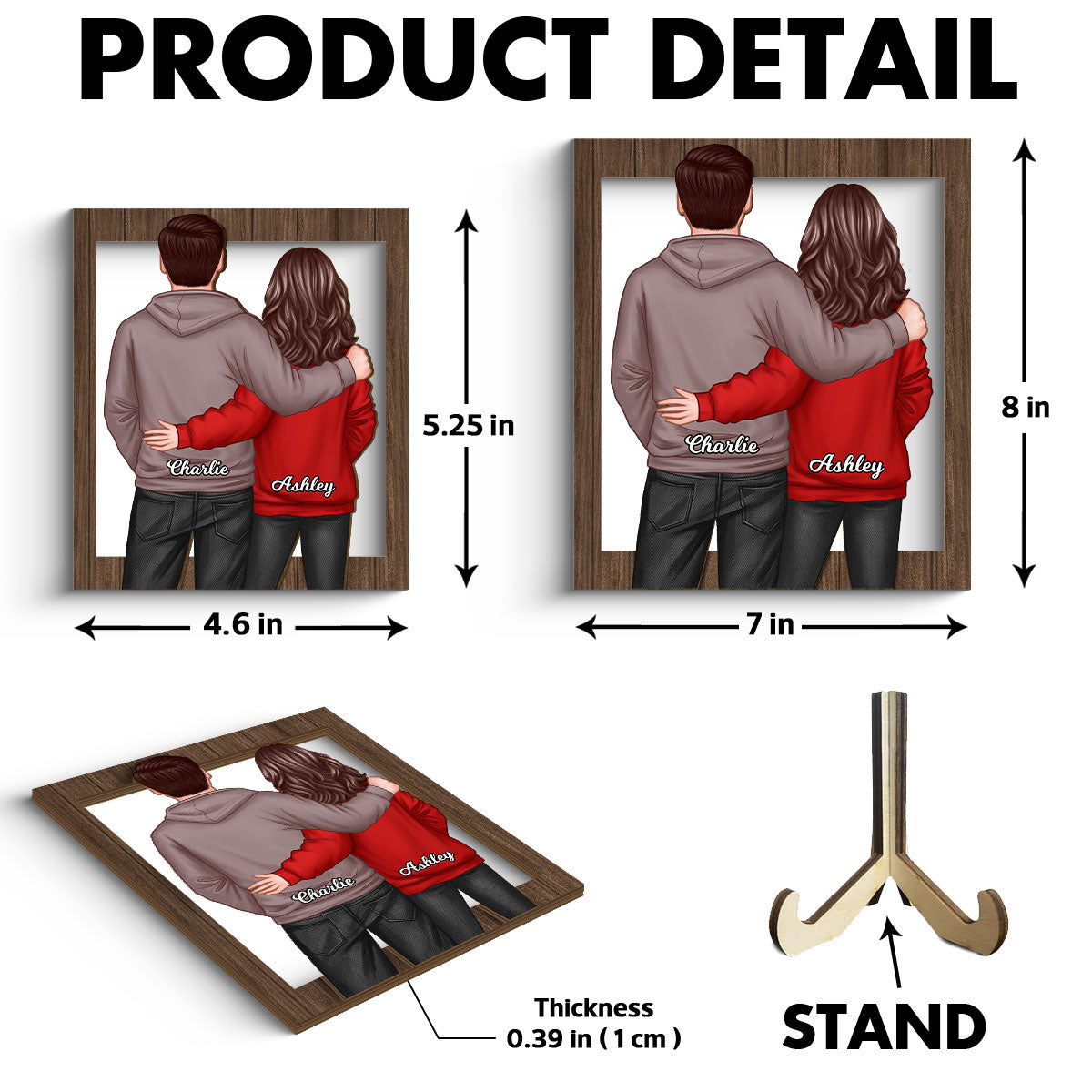 Couple Standing Back View Frame Personalized 2-layer Wooden Plaque