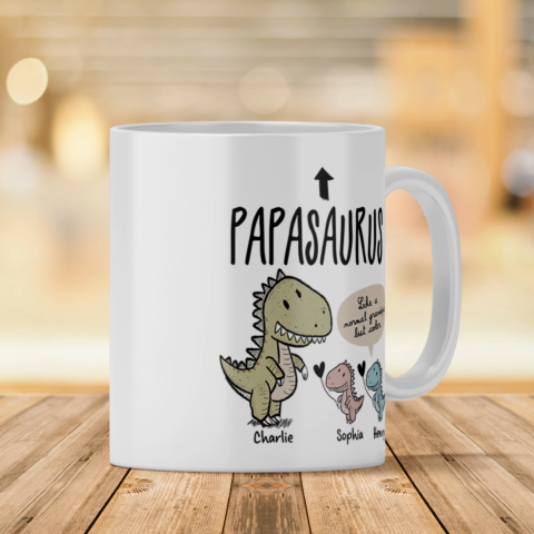Papasaurus And Kids Cute Style Personalized Mug, Father's Day Gift for Grandpa