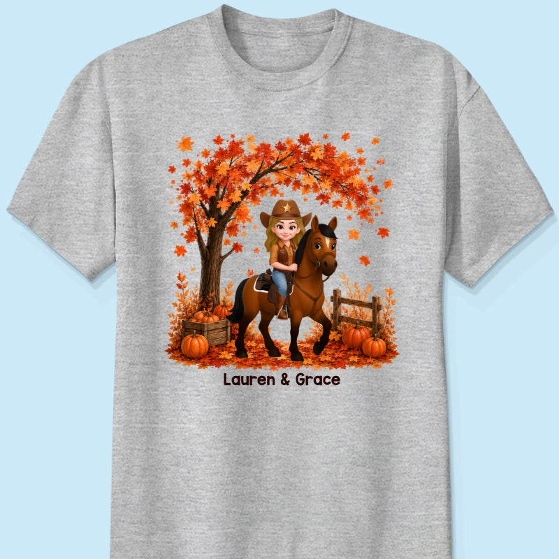 Trending Fall Season Girl And Her Horse - Personalized Shirt - Gift for Horse Lovers