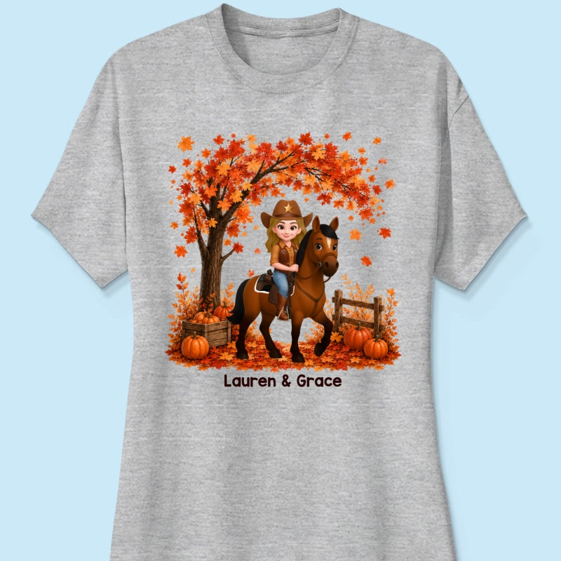 Trending Fall Season Girl And Her Horse - Personalized Shirt - Gift for Horse Lovers