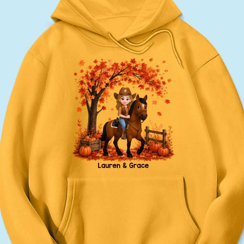 Trending Fall Season Girl And Her Horse - Personalized Shirt - Gift for Horse Lovers