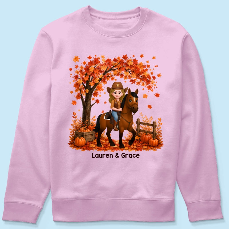 Trending Fall Season Girl And Her Horse - Personalized Shirt - Gift for Horse Lovers