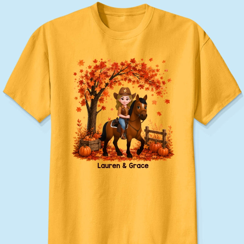 Trending Fall Season Girl And Her Horse - Personalized Shirt - Gift for Horse Lovers