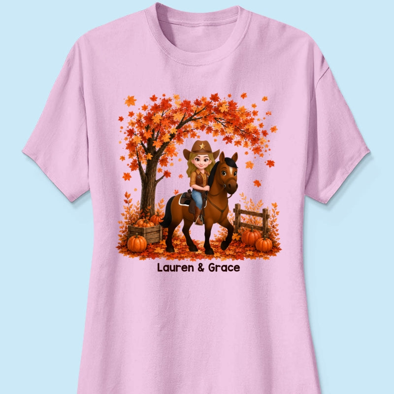 Trending Fall Season Girl And Her Horse - Personalized Shirt - Gift for Horse Lovers
