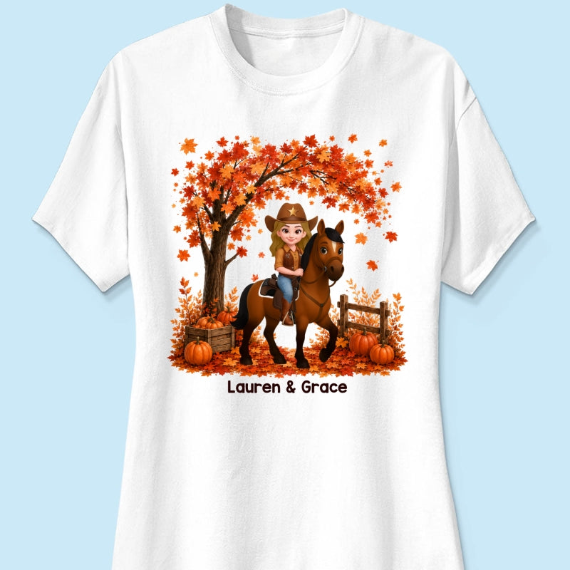 Trending Fall Season Girl And Her Horse - Personalized Shirt - Gift for Horse Lovers