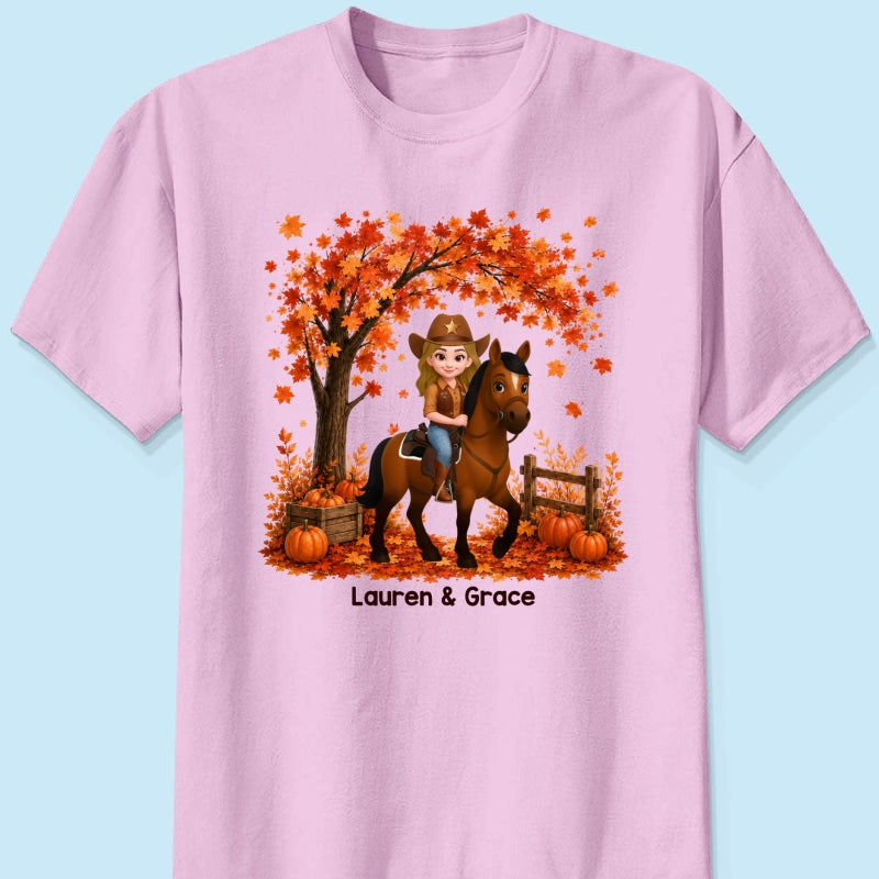Trending Fall Season Girl And Her Horse - Personalized Shirt - Gift for Horse Lovers