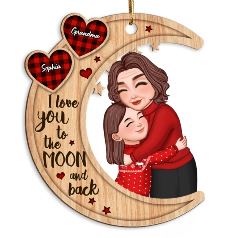 Grandma Hugging Grandkid Pattern Hearts Christmas Gift For Granddaughter Grandson Personalized Wooden Ornament