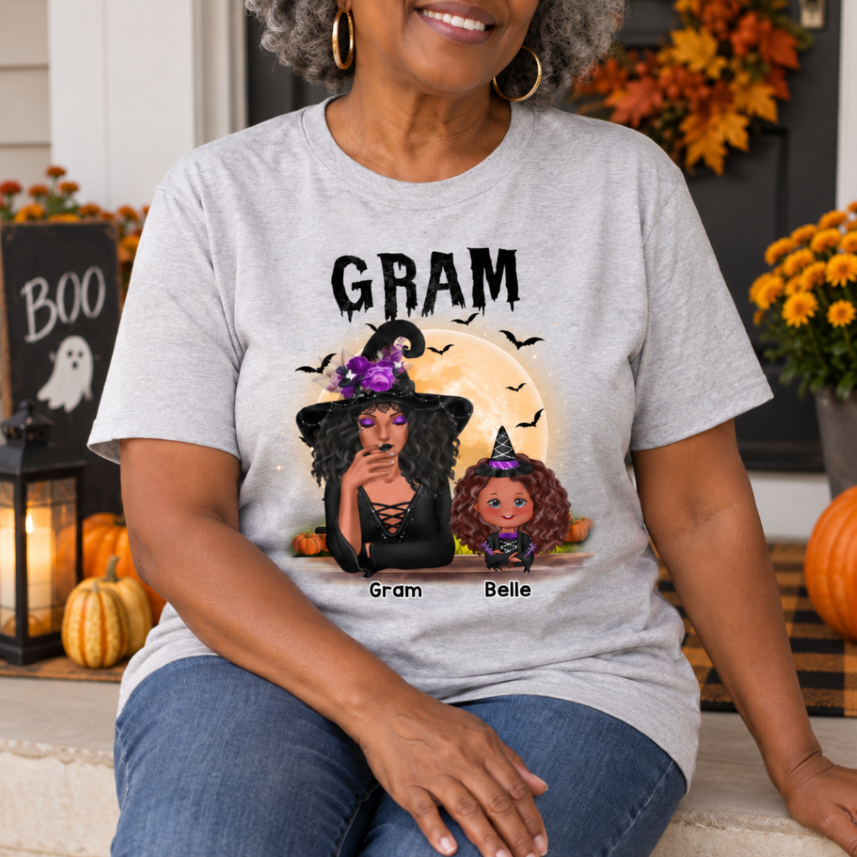Grandma Mom Witch With GrandKids Halloween Personalized Shirt