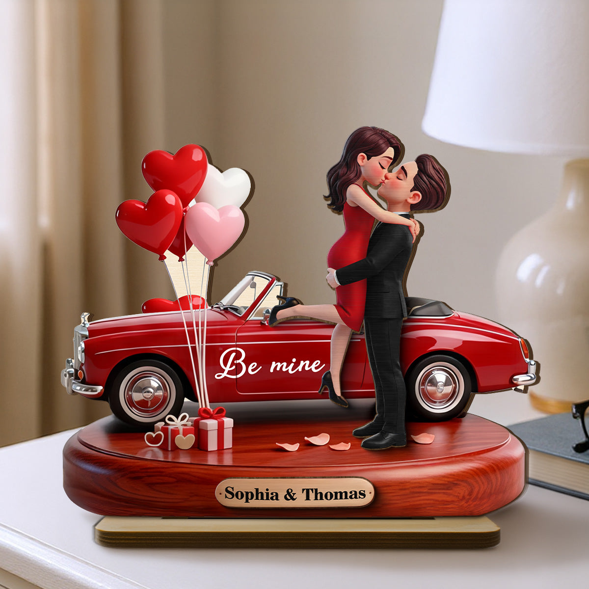 Couple Hugging Kissing Be Mine Valentine - Personalized 2-Layered Wooden Plaque - Valentine's Day Gift For Couple