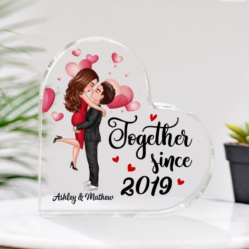 Doll Couple Hugging Kissing Gift For Him For Her Personalized Acrylic Heart Plaque