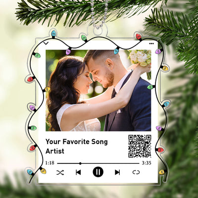 Christmas Lights Custom Photo Couple Family Friends Scannable QR Code Personalized Acrylic Ornament