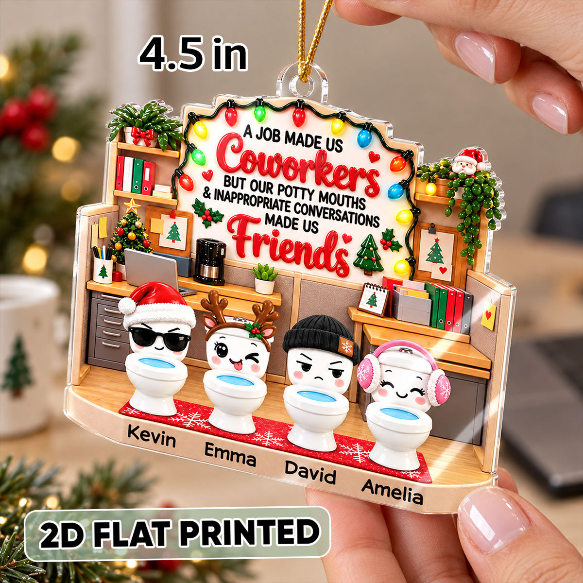 Jobs Made Us Coworkers Funny Office Potty Mouth - Personalized Acrylic Ornament – Christmas Gift for Coworkers, White Elephant Gift