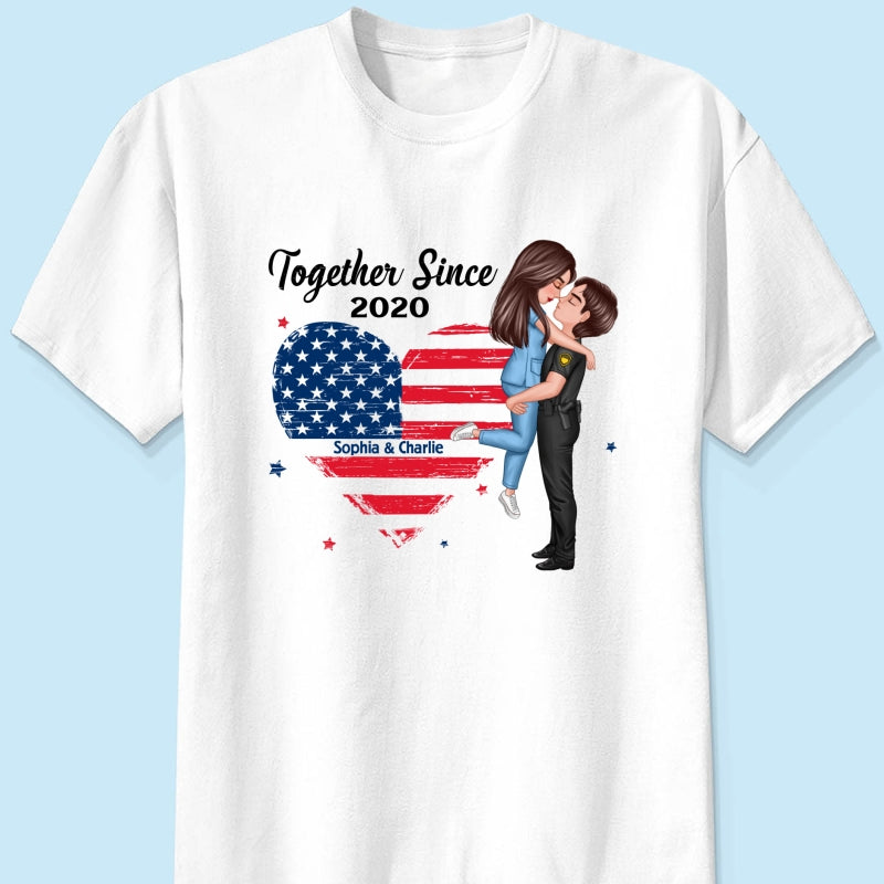 You & Me We Got This Hero Couple Hugging Kissing Nation Flag Heart Personalized Shirt, Gift by Occupation, Anniversary Gift For Him For Her