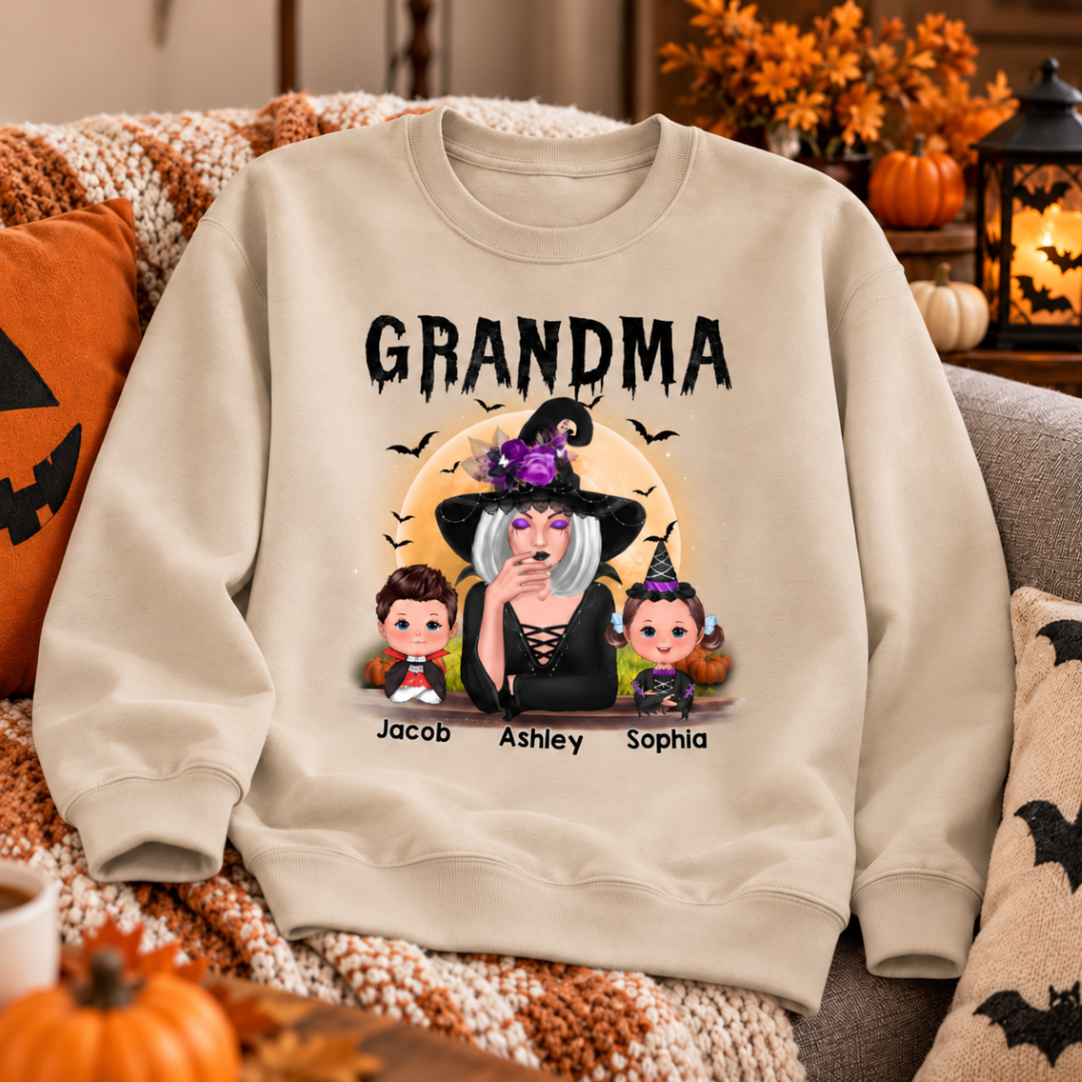 Grandma Mom Witch With GrandKids Halloween Personalized Shirt