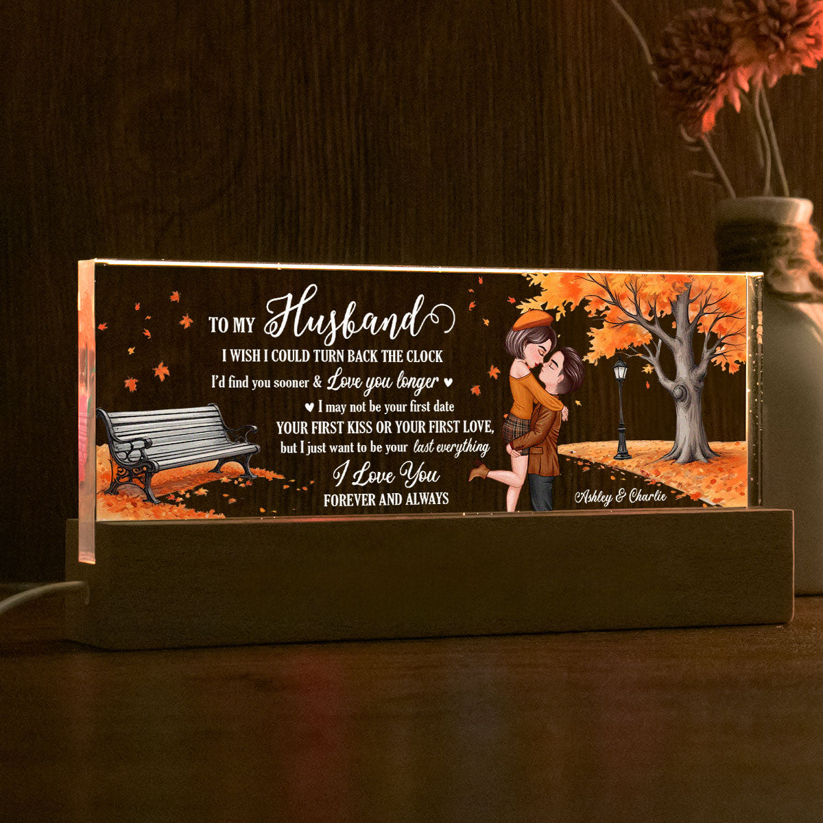 I Wish Could Turn Back The Clock Fall Season Couple Personalized Acrylic LED Night Light, Gift For Him, Gift For Her