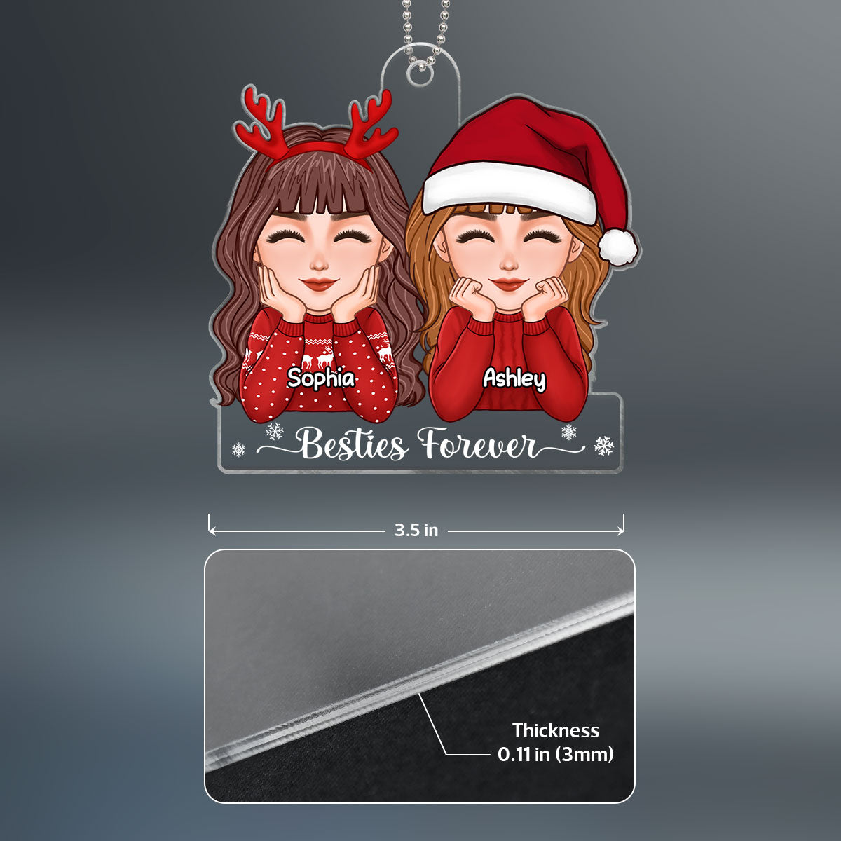 Besties Sisters Chin On Hands Christmas Gift Personalized Acrylic Ornament
