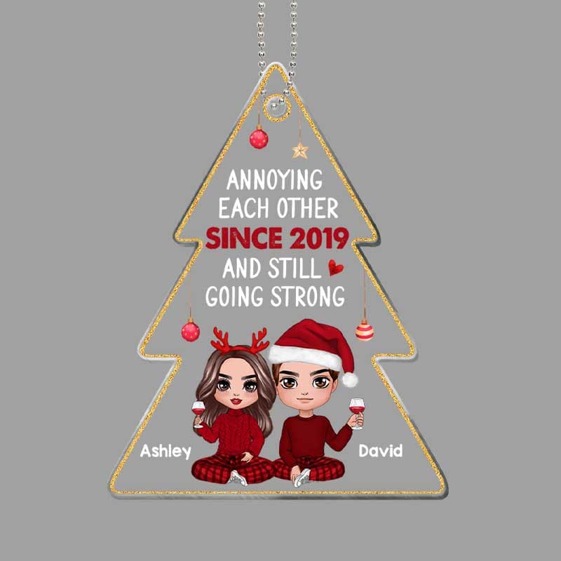 Annoying Each Other Doll Couple Christmas Tree Shape Personalized Acrylic Ornament
